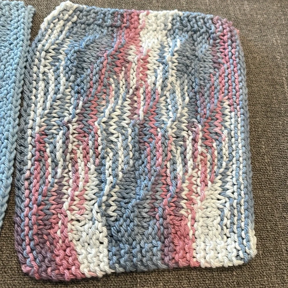 Handmade knitted pink and blue washcloths/dishcloths